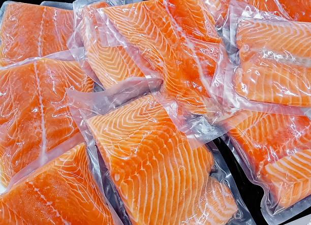 Fresh salmon in packing sell in supermarket (salmon/ fish/ seafood)